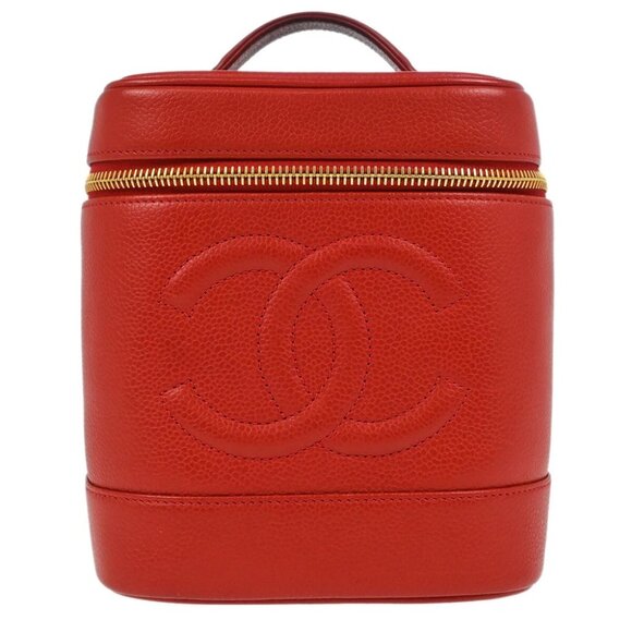 Chanel Red Calfskin Timeless Vanity Handbag